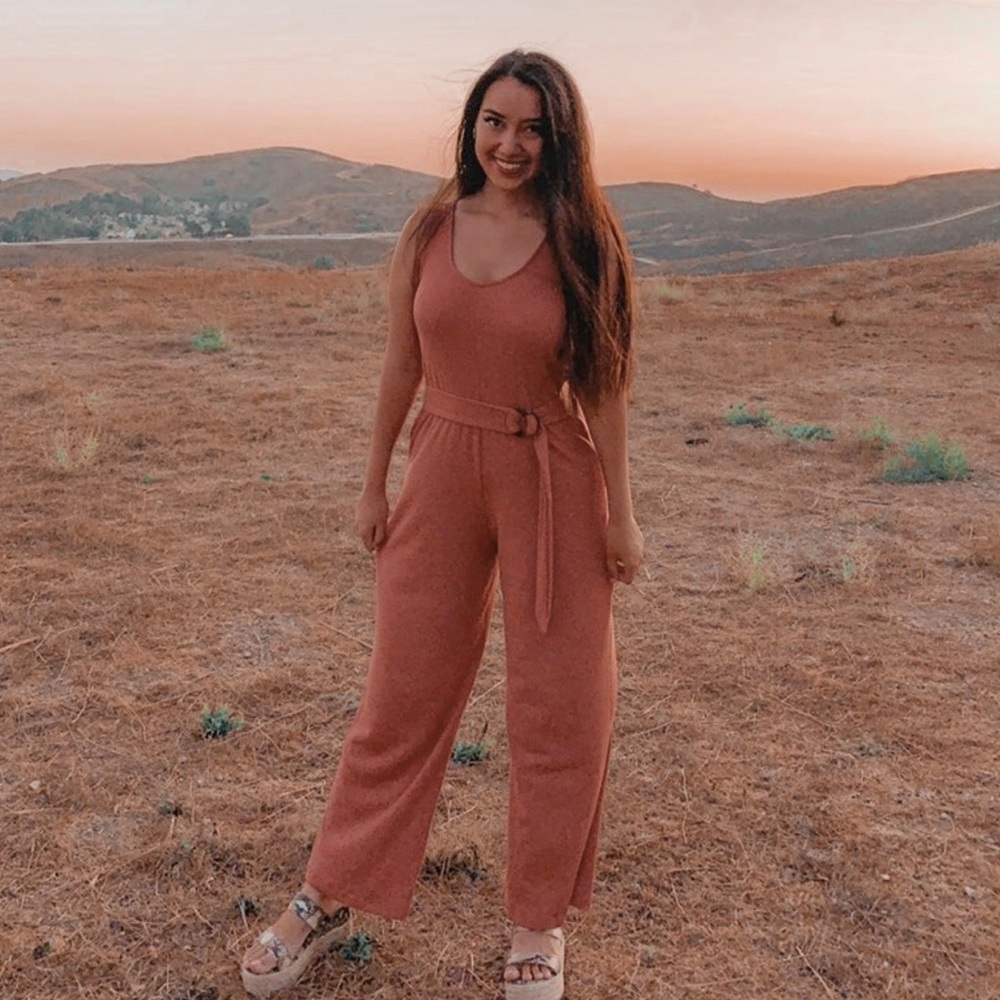 Coral - Pink Jumpsuit with attached belt detail - Picture 4 of 4